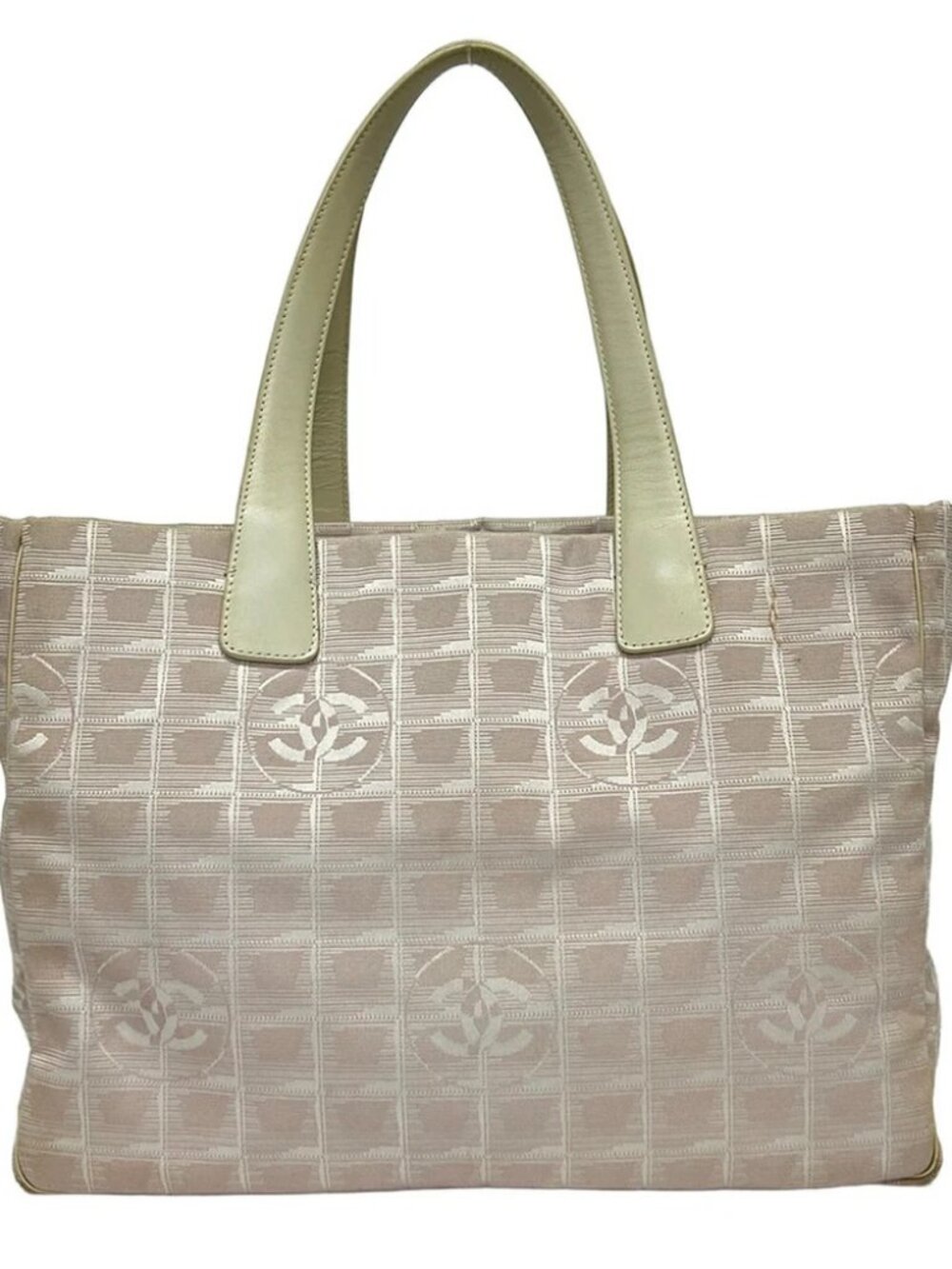 CHANEL New Travel Line Tote MM Light Pink Cream Jacquard Leather Tote Bag